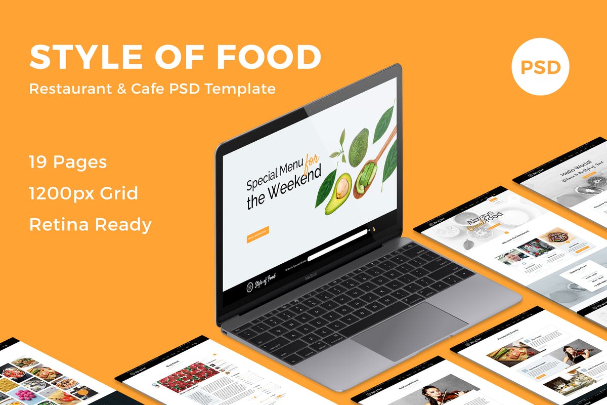 西餐厅&咖啡店品牌网站PSD设计模板 Style of Food – Restaurant & Cafe PSD Template