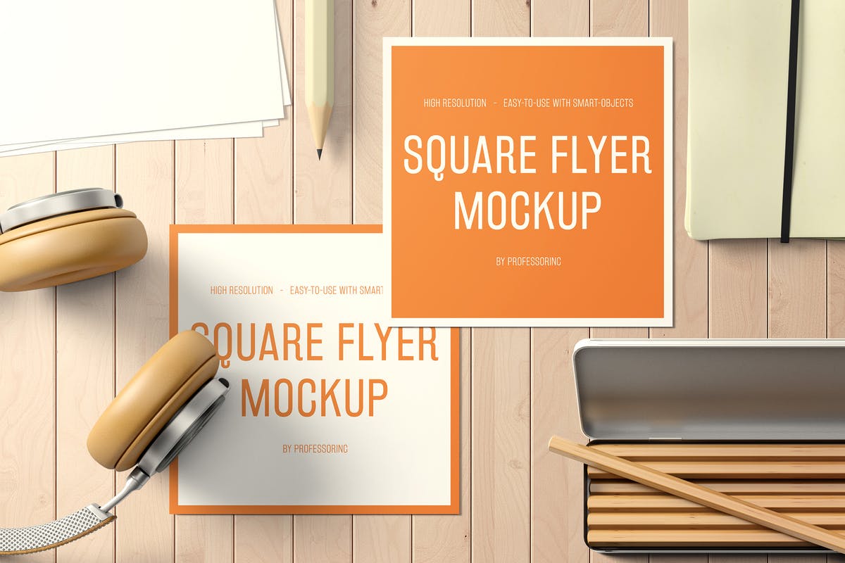 逼真方形传单样机套装v2 Square Flyer Mockup – Set 2