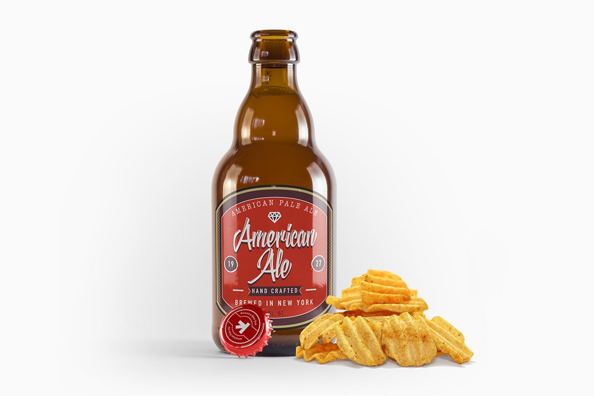 啤酒琥珀瓶啤酒瓶样机 Steinie Beer Amber Bottle Mockup