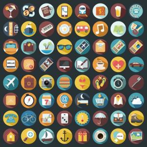 64个度假主题彩色图标集 Holiday icons collection