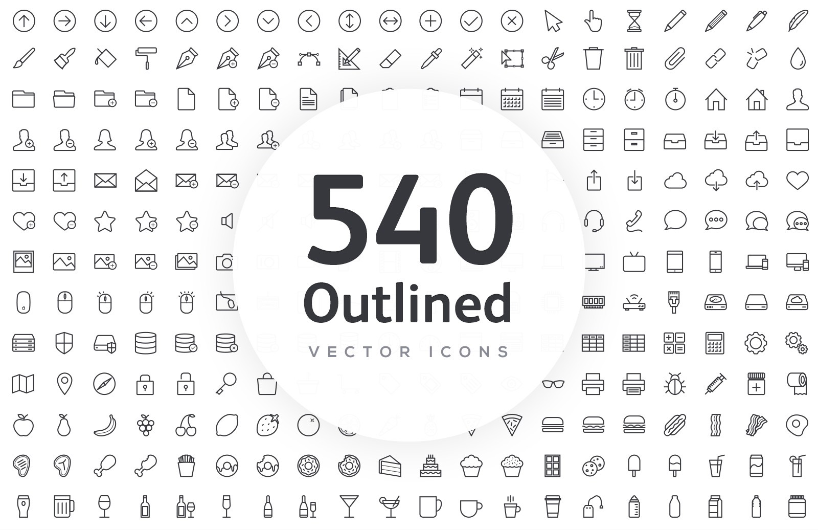 540枚矢量线框图标 Vector Line Icons – Outlined