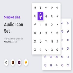 简约风音频多媒体UI设计线性图标矢量素材 Simplea Line – Audio Icon Set