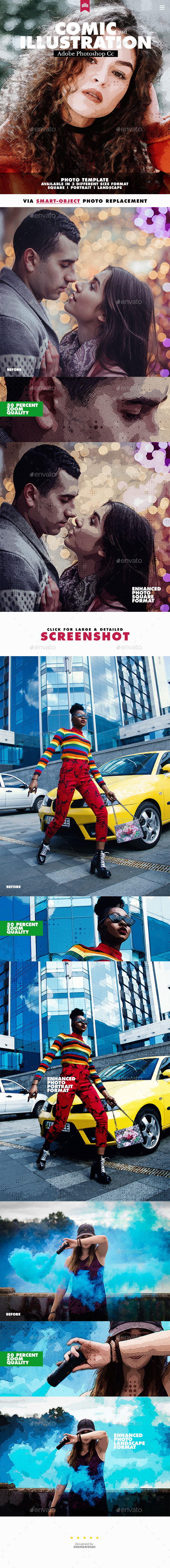 打造漫画插图效果的PhotoShop图层样式 Comic Illustration Photo Template [psd]