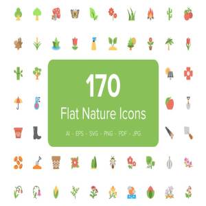 170个扁平化大自然植物彩色图标 170 Flat Nature Icons