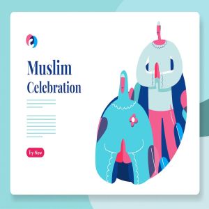 穆斯林斋月或开斋节庆祝活动网站设计概念插画 Muslim ramadhan or eid celebration
