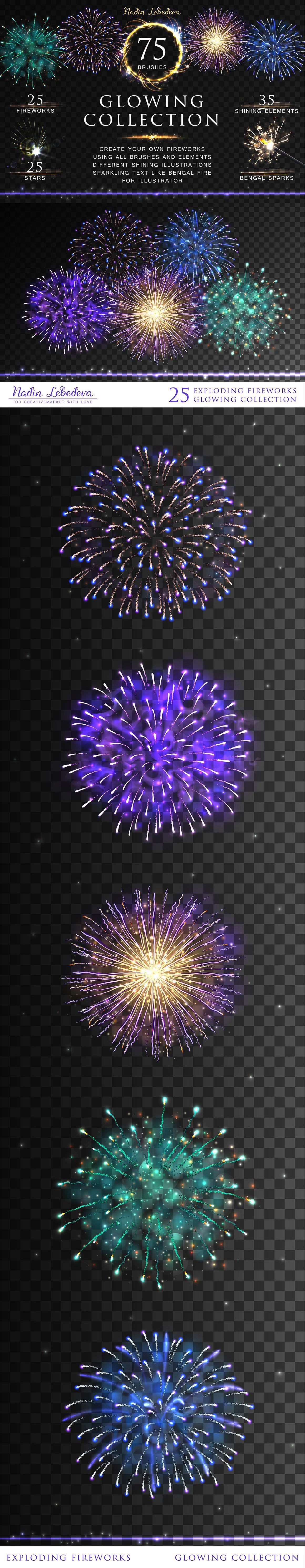 一流设计素材网下午茶：新年必备的烟火适量画笔素材包下载[Ai]