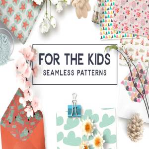 30款儿童主题可爱多彩无缝图案 For the Kids Seamless Patterns