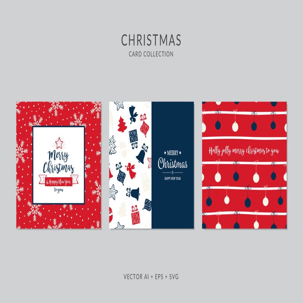 浓厚节日氛围圣诞节贺卡矢量设计模板集v1 Christmas Greeting Card Vector Set插图