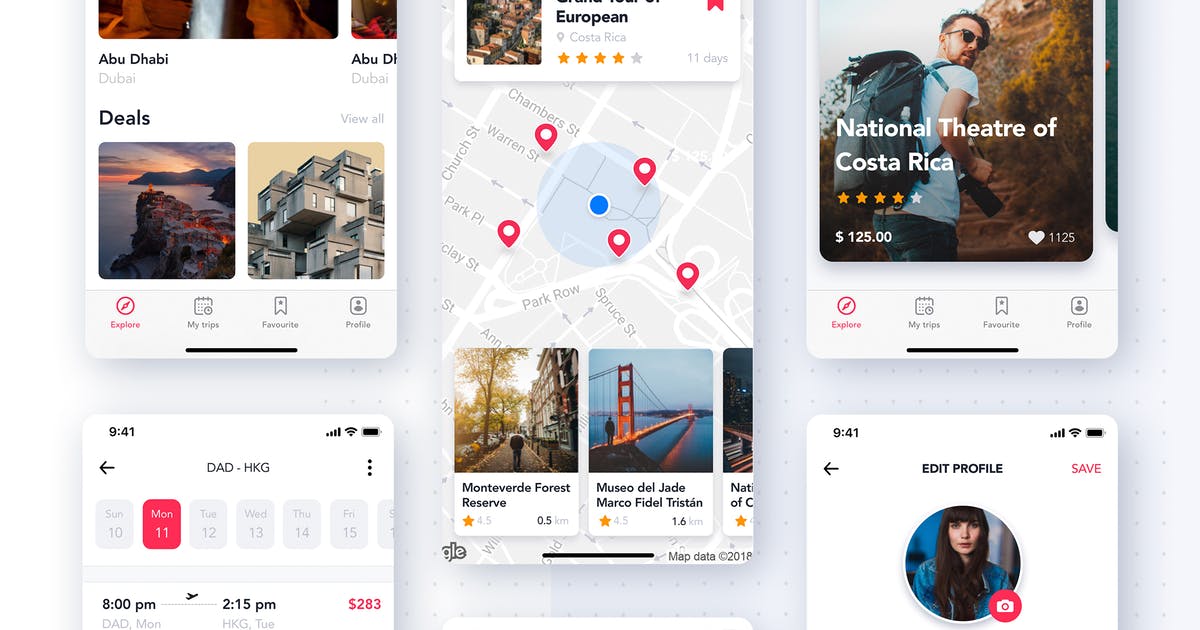 旅行APP应用-旅游&机票预订UI屏幕界面设计模板 Travel & ticket booking UI screen for Travel App
