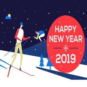 滑雪场景新年主题扁平化设计风格矢量插画 Happy new year 2019 – flat design illustration插图1