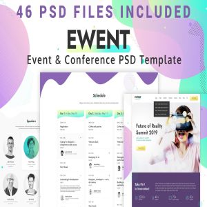 活动和会议网站设计PSD模板 Ewent – Event & Conference PSD Template