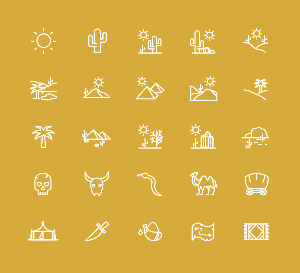 25枚沙漠主题线性矢量图标 25 Desert Line Icons – Vector