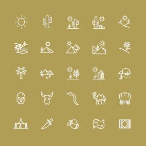 25枚沙漠主题线性矢量图标 25 Desert Line Icons – Vector