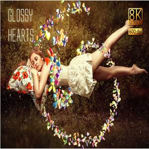 8K超高分辨率飘逸的少女心叠层背景 Glossy Hearts