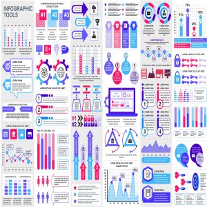 高品质数据统计分析类信息图表设计素材 Set Infographic Elements Template