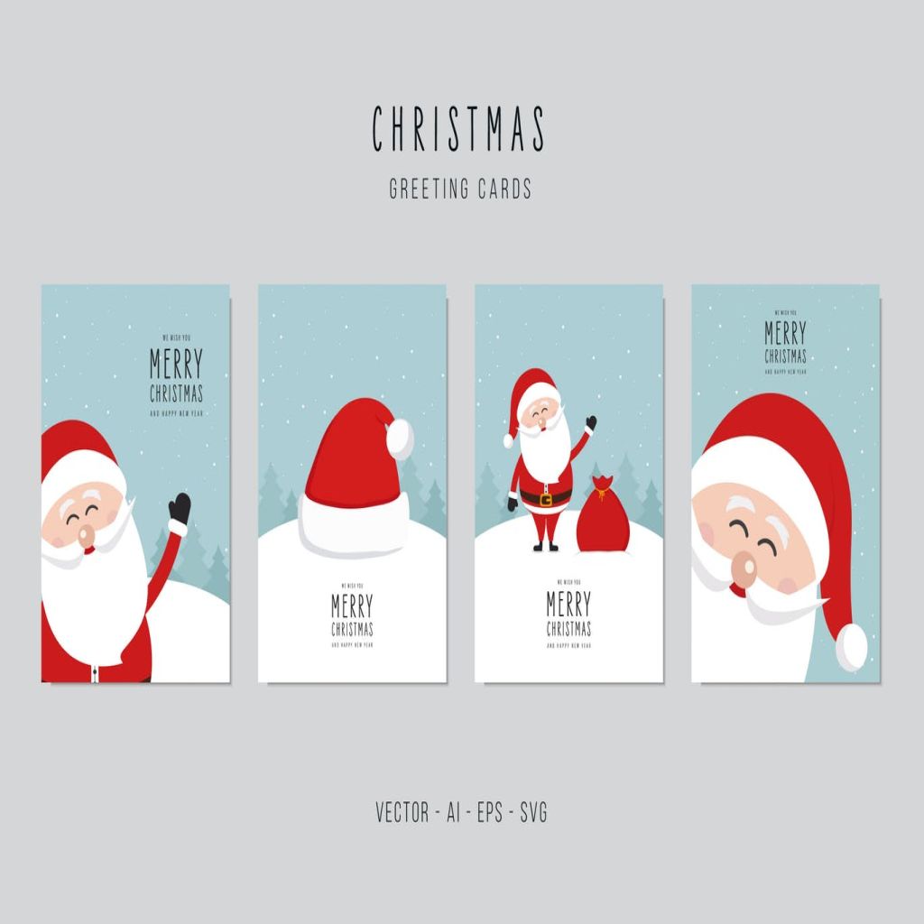 圣诞老人图案圣诞节贺卡矢量设计模板集v2 Christmas Santa Claus Greeting Vector Card Set插图