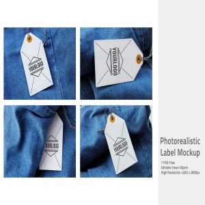 逼真的牛仔服装吊牌标签样机 Photorealistic Label Mockup