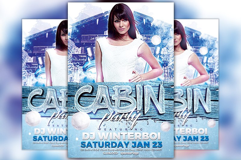 DJ音乐派对俱乐部活动传单模板 Cabin Party Flyer Template