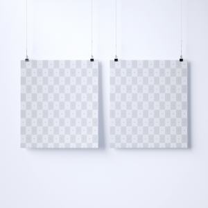 Twins悬挂海报设计效果图画框样机模板素材 Two 3:2 landscape hanging posters mockup