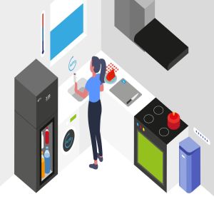智能家居厨房等距概念图矢量插画 Smart Kitchen Isometric Illustration
