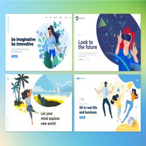 VR虚拟现实主题网站设计概念插画v3 Web design templates of virtual reality