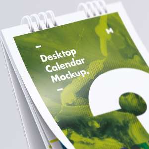 纵向桌面日历设计特写视图样机 Desktop Portrait Calendar Mockup Close Up View