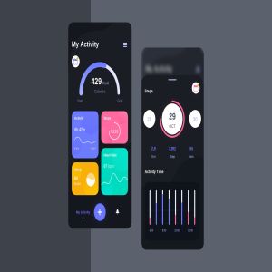 健康监测APP应用监控数据概况界面UI模板[夜间版本] Health Control Basic UI Kit – FV