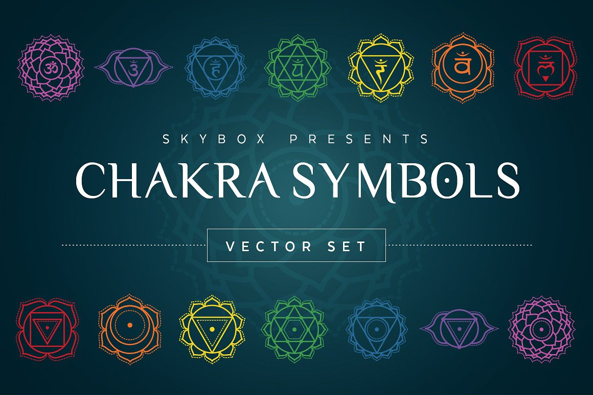 瑜伽精神文化符号矢量图形素材 Chakra Symbols Vector Set