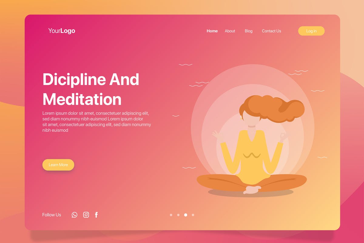 打坐冥想概念插画Banner设计＆着陆页模板 Meditation – Banner & Landing Page