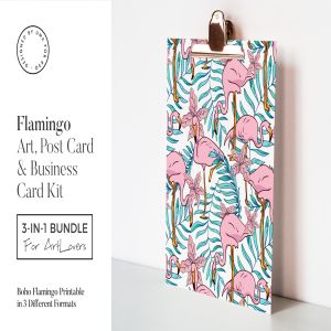 波西米亚火烈鸟水彩艺术办公文具设计套装 Boho Flamingo Art & Stationary Kit