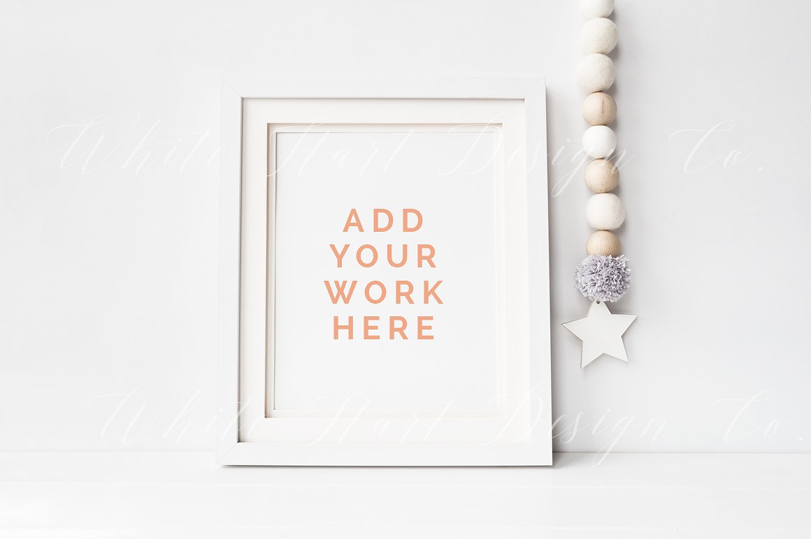 大幅现代白色相框画框样机 Nursery frame mock up – 8×10″