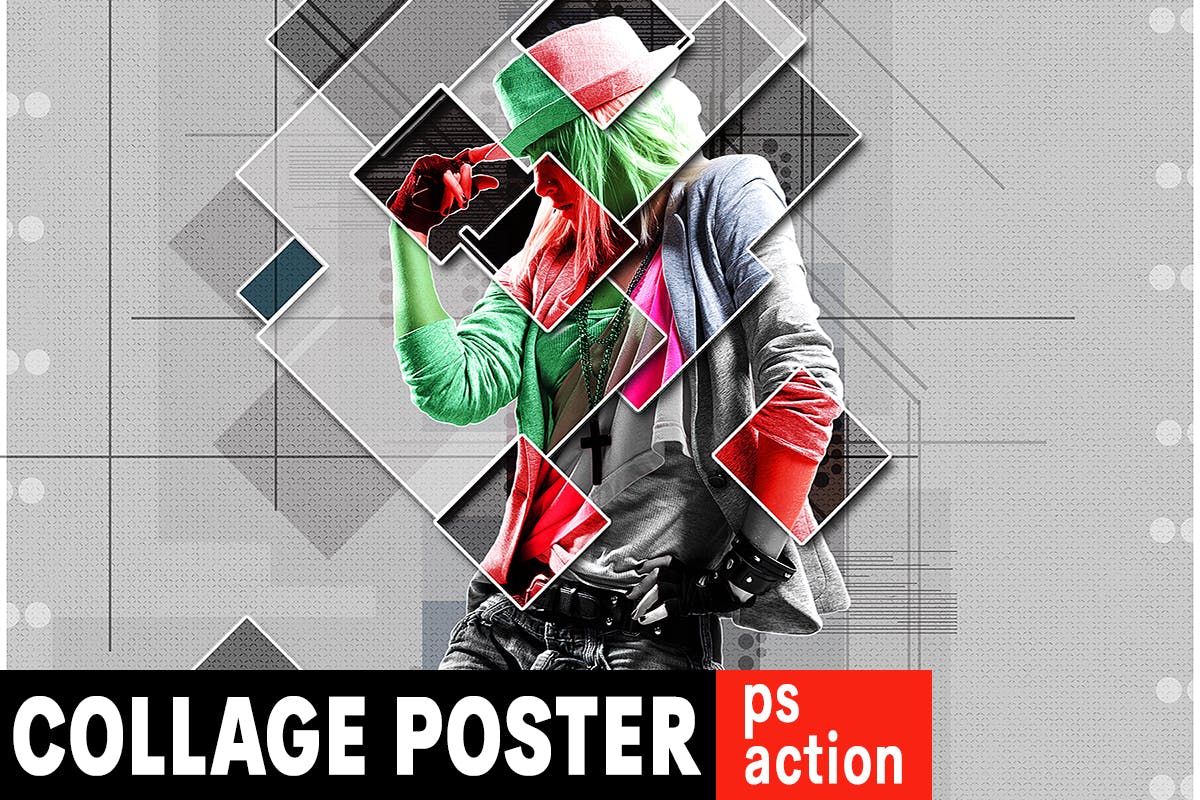 菱形拼贴设计风格海报效果生成PS动作 Collage Graphic Poster Photoshop Action
