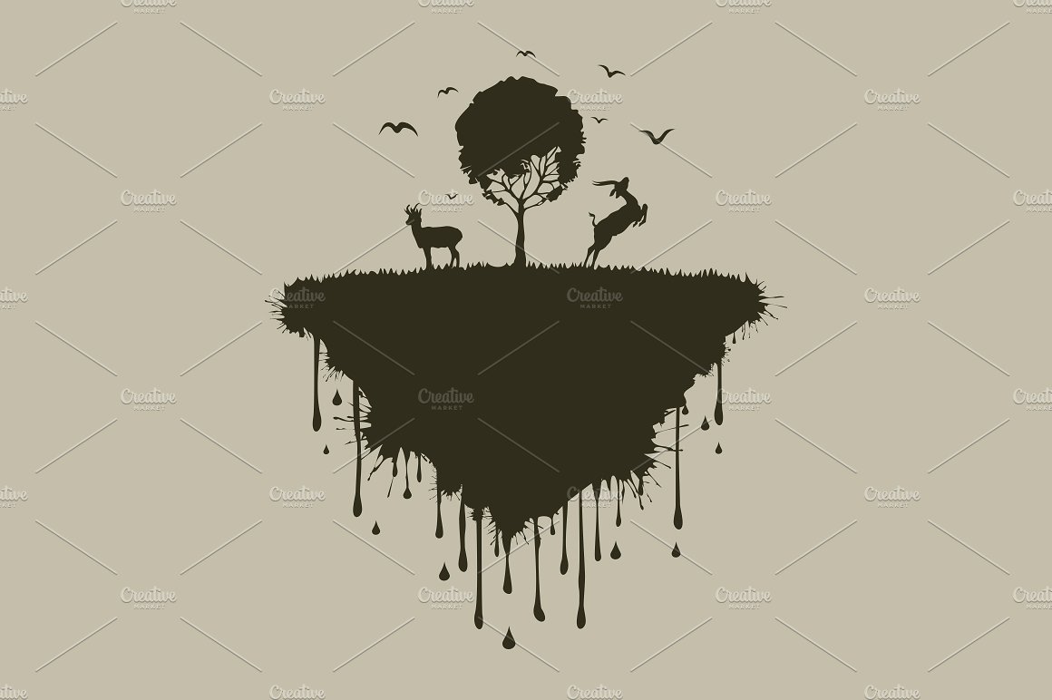 小岛上的两只鹿矢量插画 Island of deer