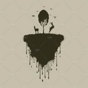 小岛上的两只鹿矢量插画 Island of deer