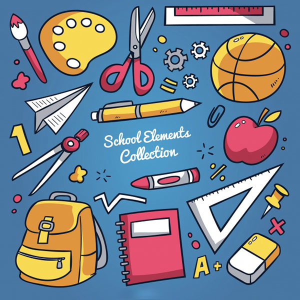 卡通学校生活主题元素素材 School background with elements [AI, EPS]
