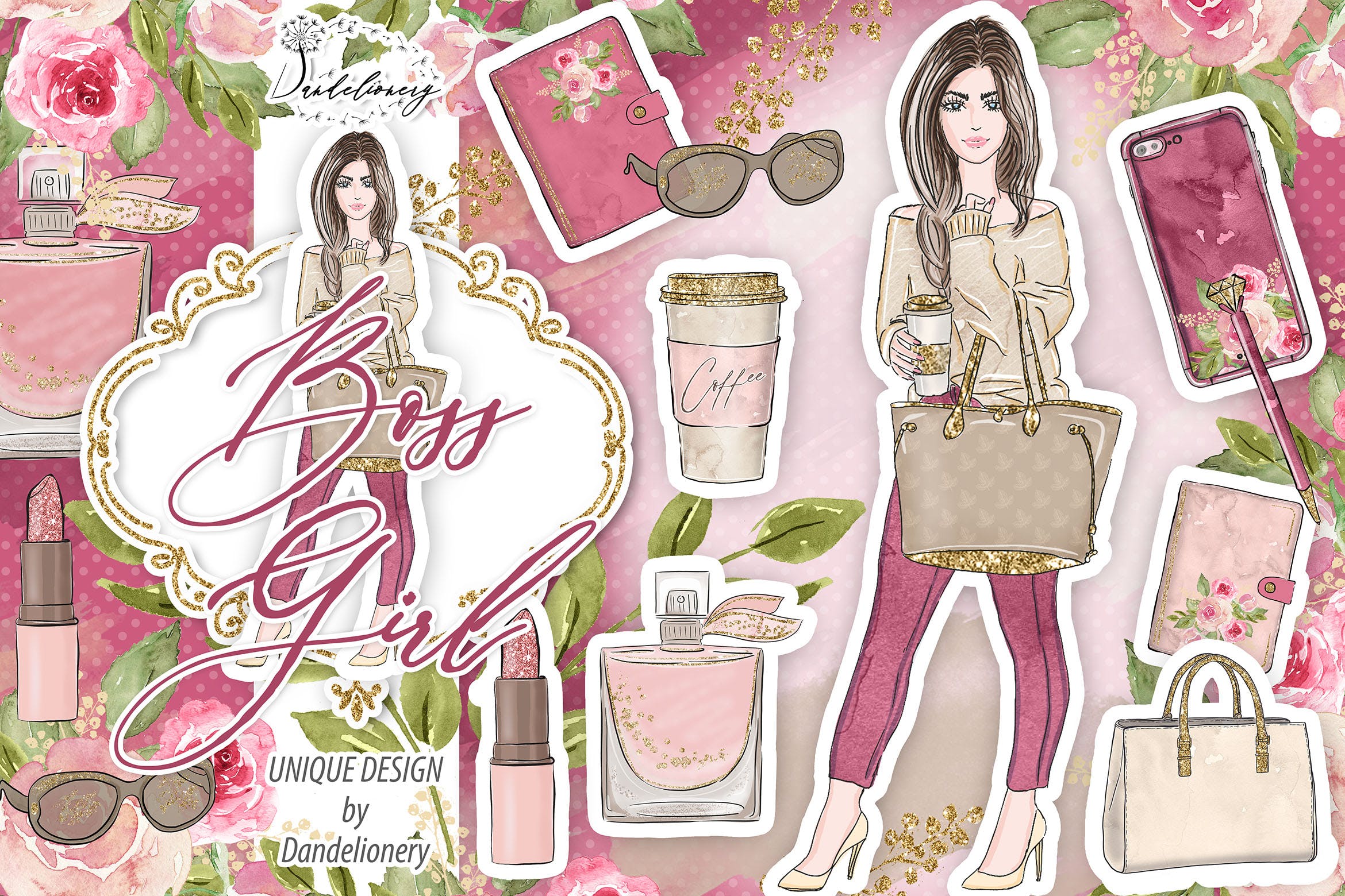 成功女性人物塑造水彩手绘剪贴画PNG素材 Boss Girl design