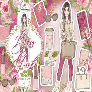 成功女性人物塑造水彩手绘剪贴画PNG素材 Boss Girl design