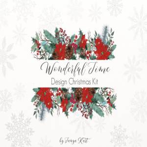 圣诞节节日主题气氛水彩插画套装 Wonderful Time Christmas Design Kit