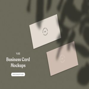 企业名片平铺视图植物阴影背景样机模板v02 ADL – Business Card Mockup.v02
