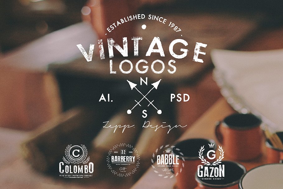 复古环绕花边徽章设计Logo模板 Vintage Logos & Badges Set 4