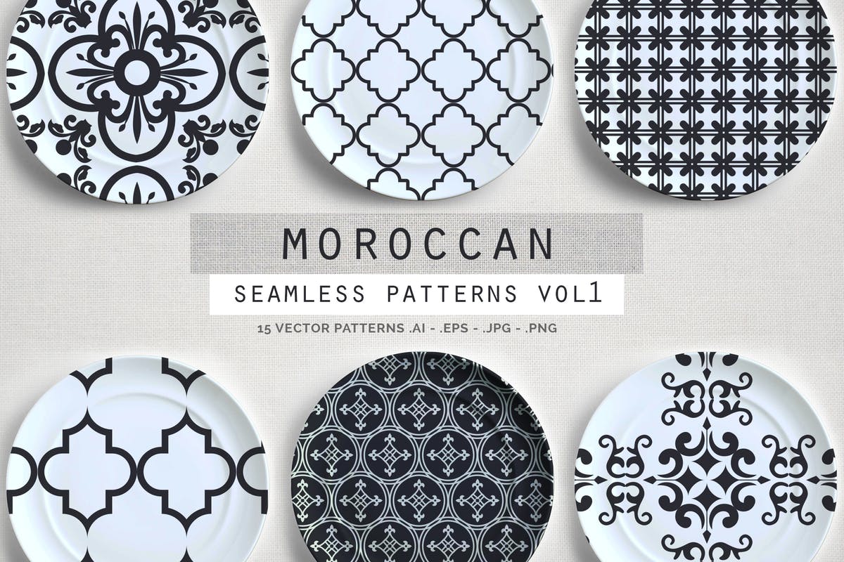 摩洛哥风格无缝矢量印花图案vol1 Moroccan Style seamless vector patterns vol1