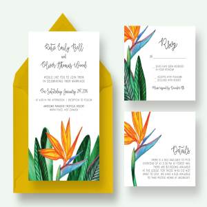 清新植物花卉婚礼邀请函套装 Bird Paradise Flower Wedding Suite