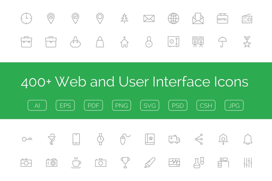 400多个网站用户交互界面图标  400+ Web and User Interface Icons