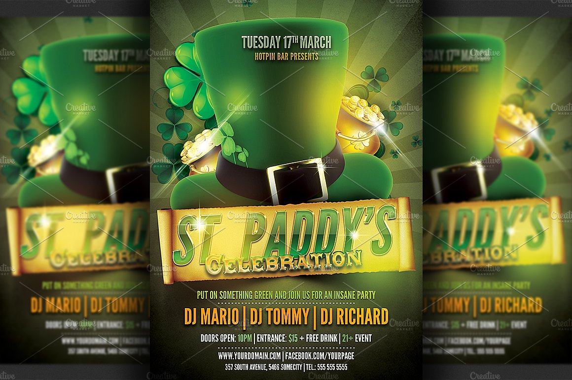 酒吧活动或夜总会派对传单模板  Saint Patrick\\’s Party Flyer Template