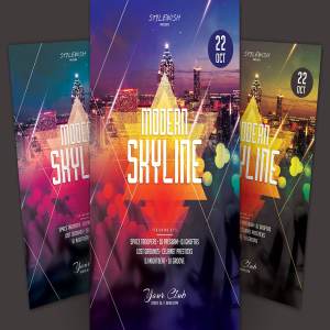 现代城市剪影宣传传单模板 Modern Skyline Flyer Template