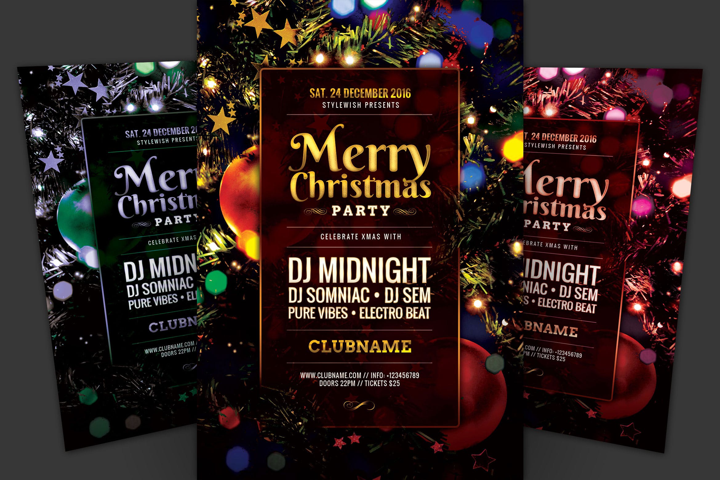 圣诞树背景圣诞节活动海报传单设计模板 Merry Christmas Party Flyer