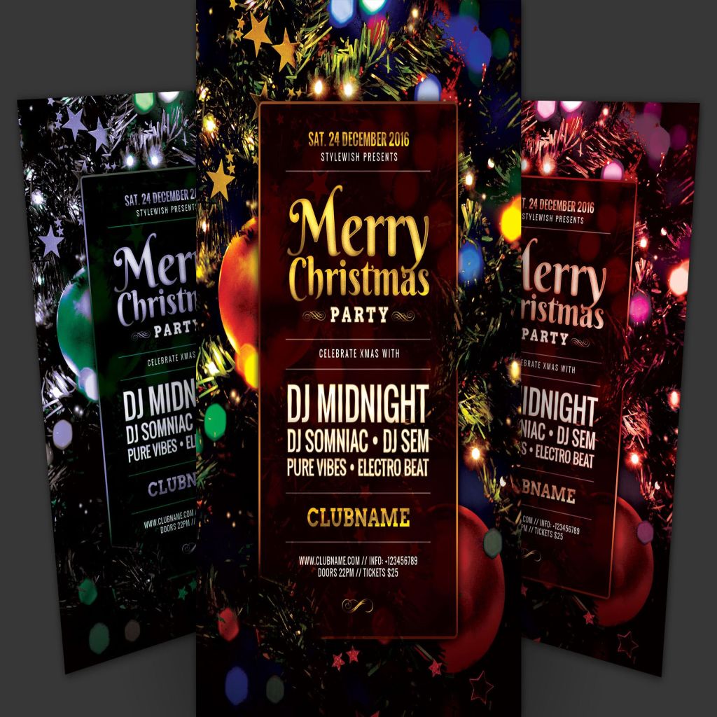 圣诞树背景圣诞节活动海报传单设计模板merry Christmas Party Flyer 一流设计网