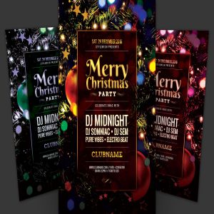 圣诞树背景圣诞节活动海报传单设计模板 Merry Christmas Party Flyer