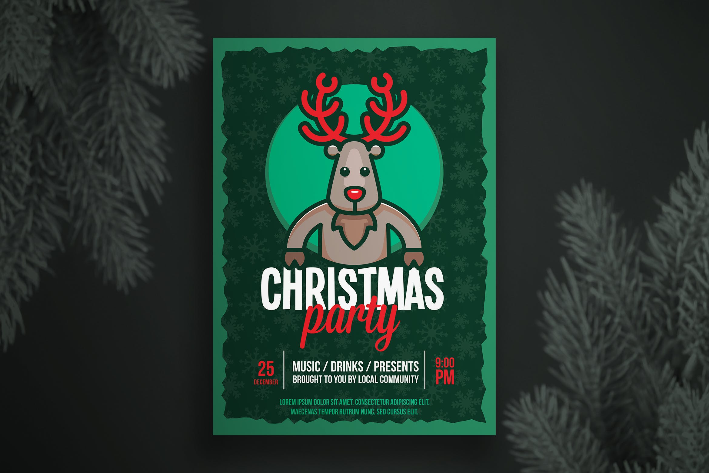 简笔画麋鹿圣诞节主题海报传单设计模板v1 Christmas flyer template