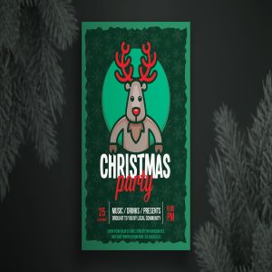 简笔画麋鹿圣诞节主题海报传单设计模板v1 Christmas flyer template